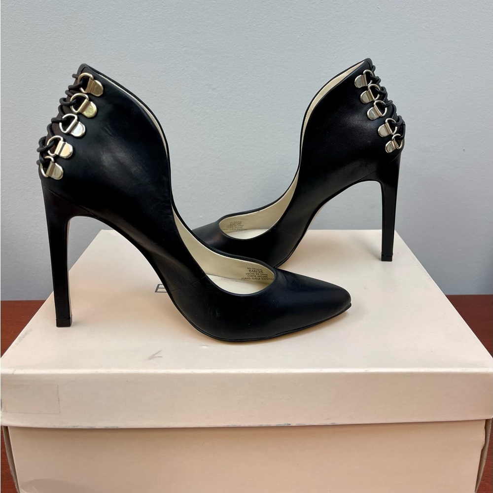 BCBG Black Leather Pumps w/ Corset Lacing - Sz 6